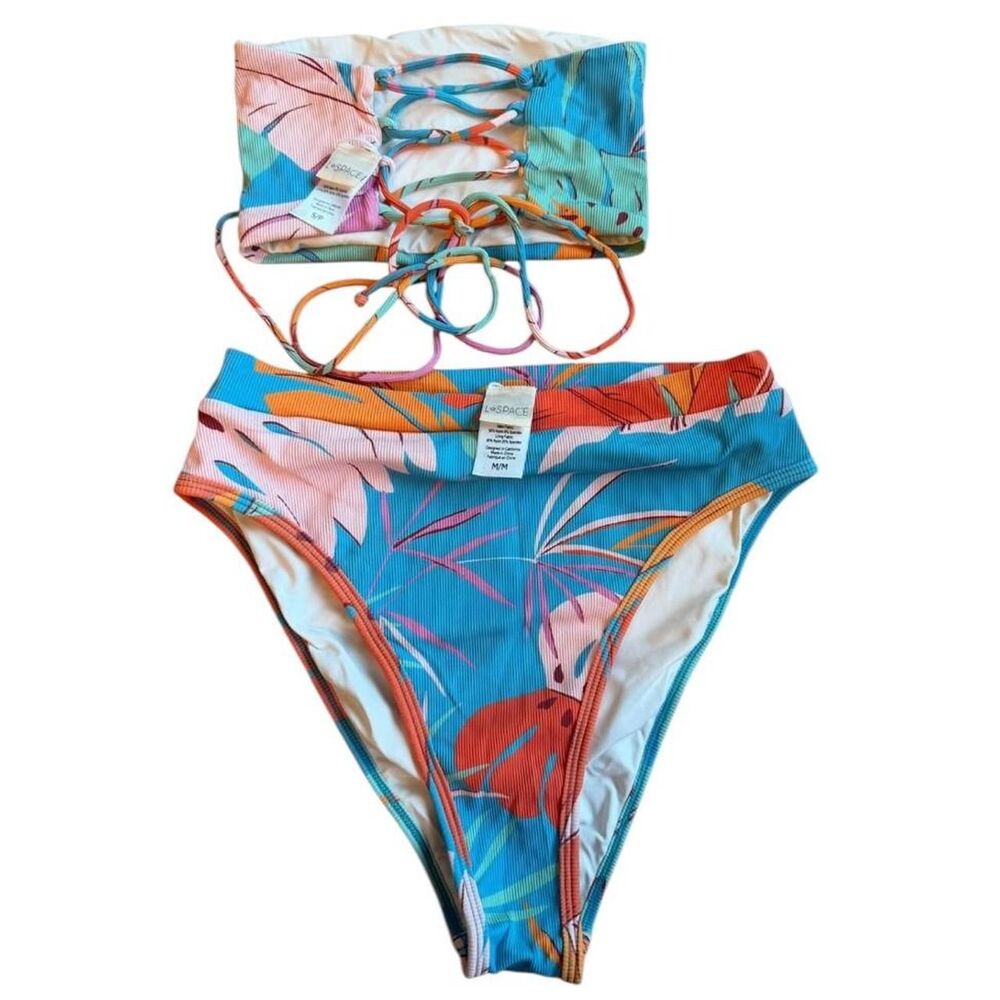 L*space Fiesta Palm Ribbed Frenchi Bikini Bottom and tops - Picture 6 of 8